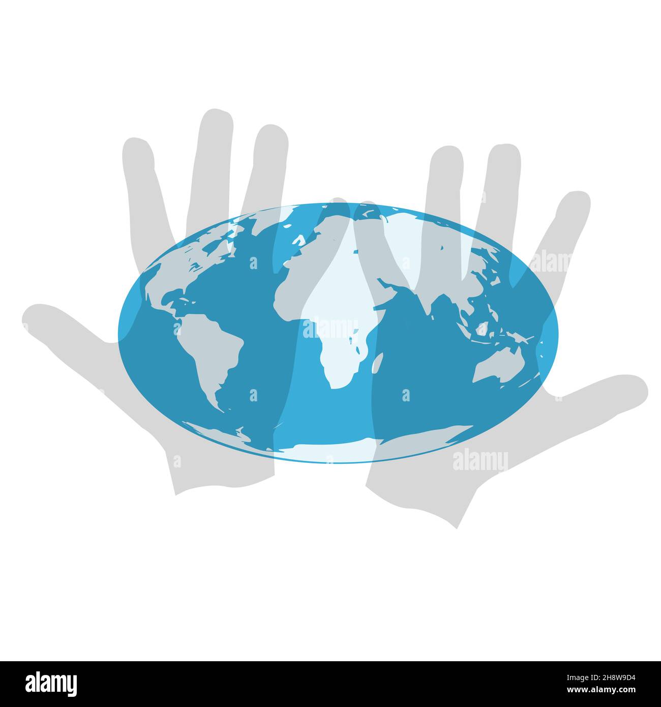 Illustration, vector illustration. Blue planet Earth in hands Stock Vector