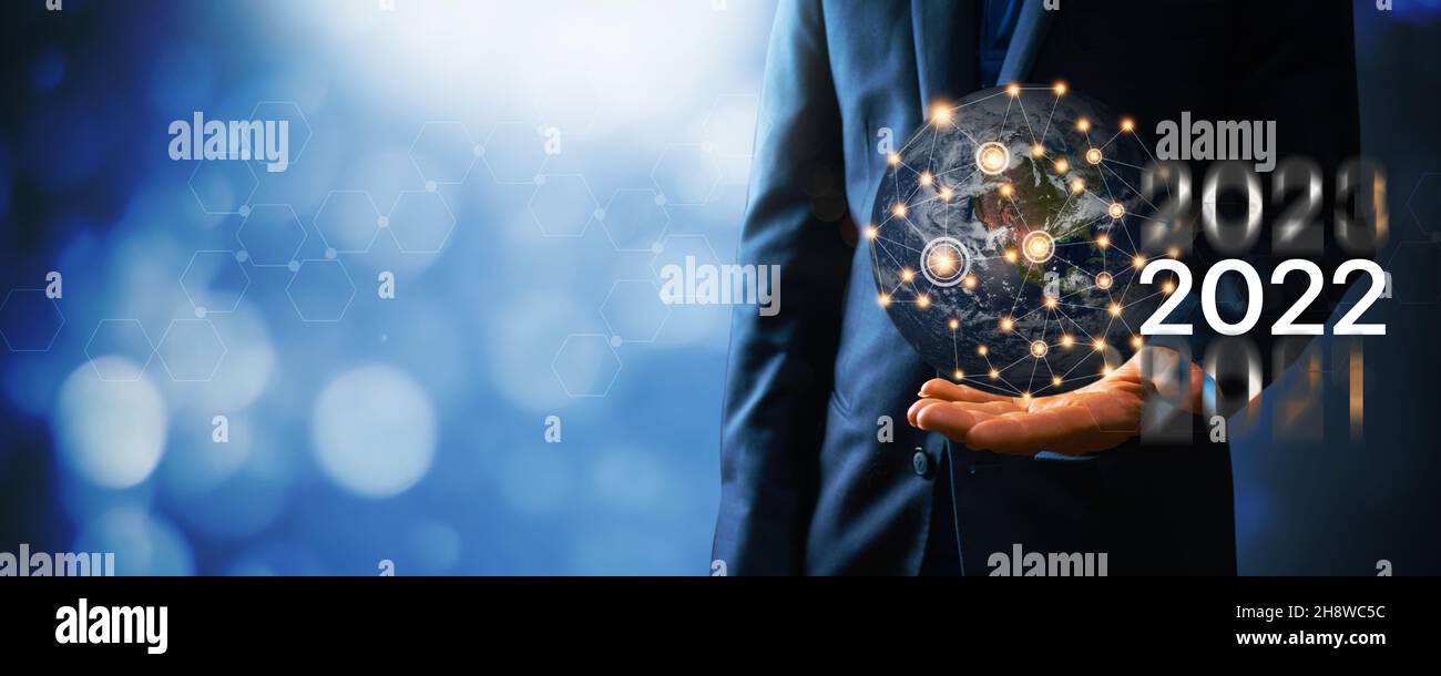 Trends of online connection metaverse businesses in 2022, hand of