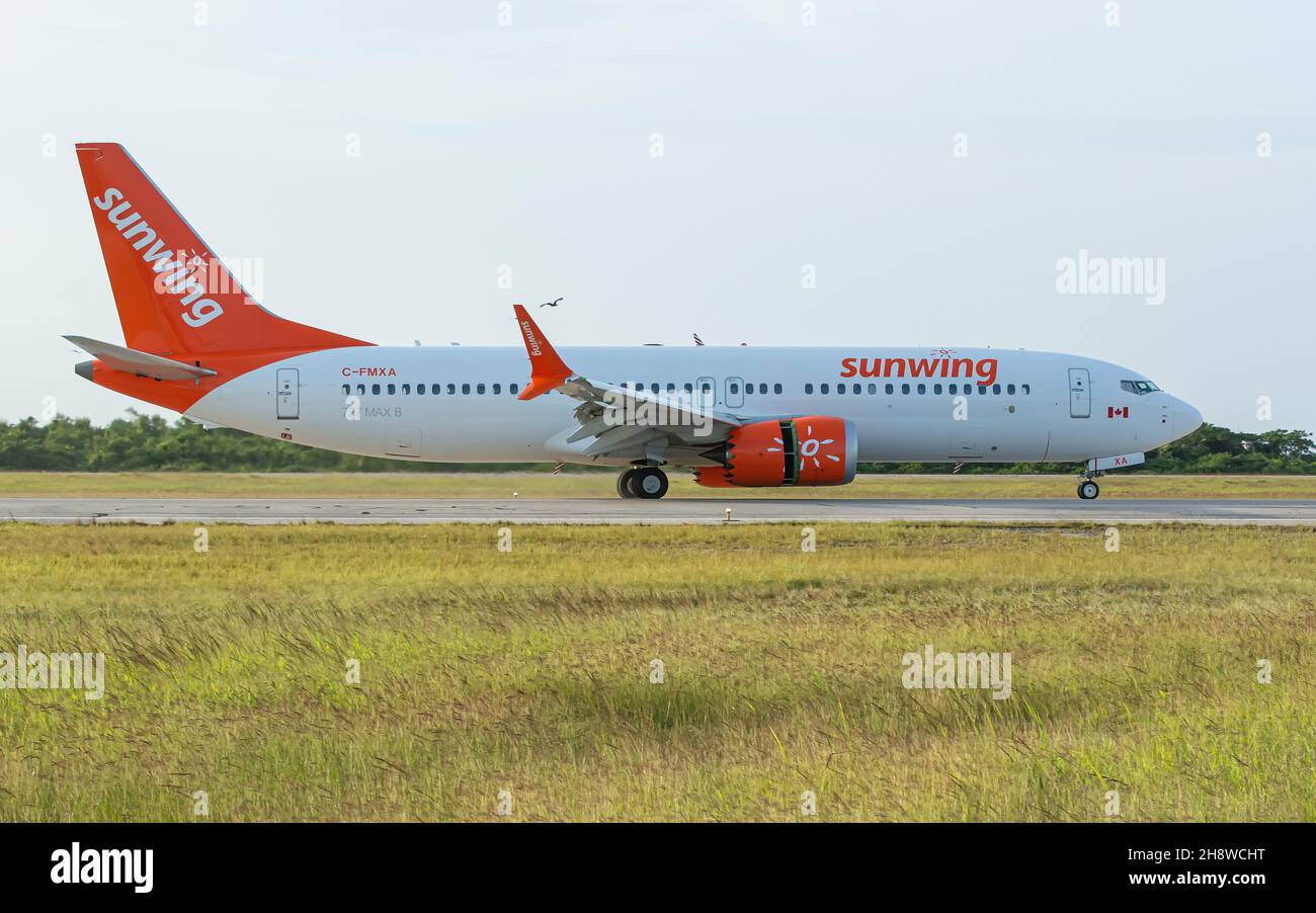 MATANZAS, CUBA Oct 08, 2021 The Sunwing Airlines Boeing 737800 in