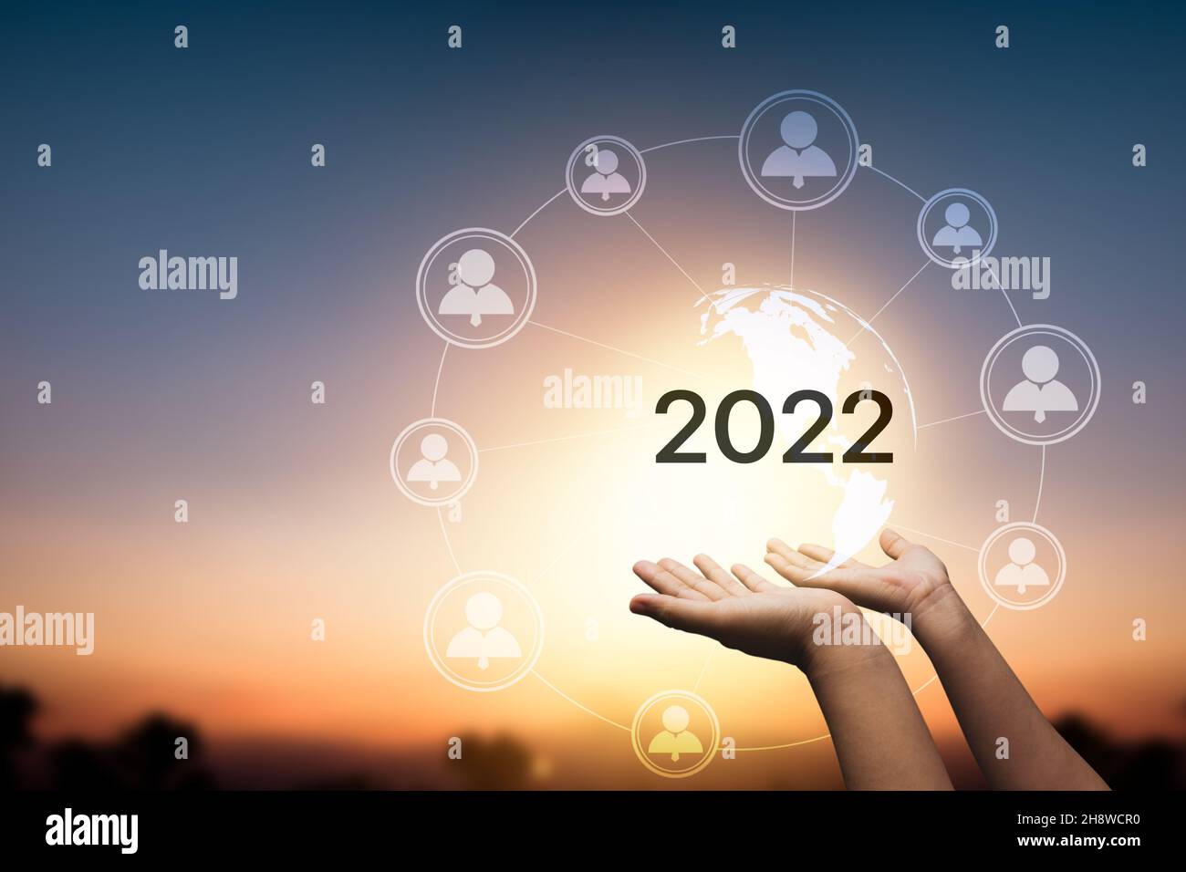 Trends of online connection metaverse businesses in 2022, hand holding