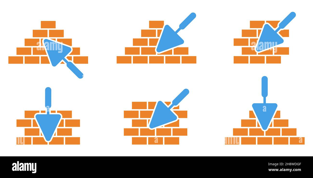 Brickwork icons set. Trowel and brick icon. Construction or repair ...