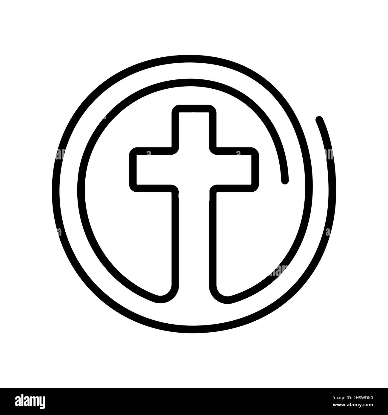 Christian cross icon. Abstract religious logo. Christian cross icon in a circle. Vector illustration. Linear symbol of church Stock Vector