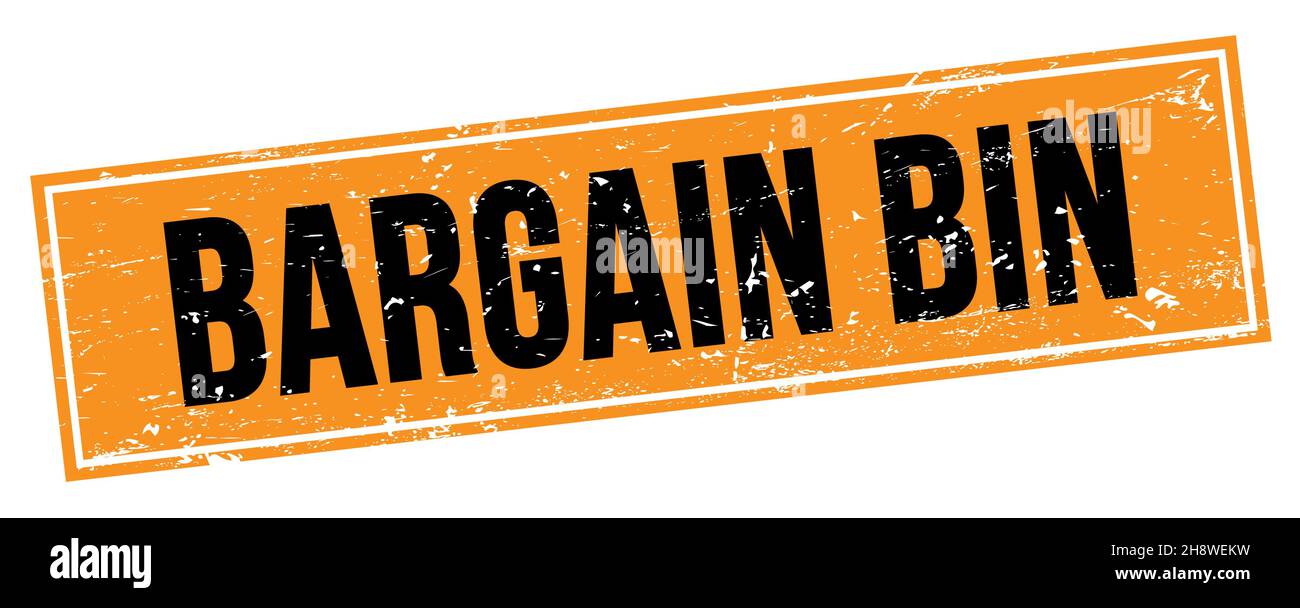 BARGAIN BIN text on black orange grungy rectangle stamp sign. Stock Photo