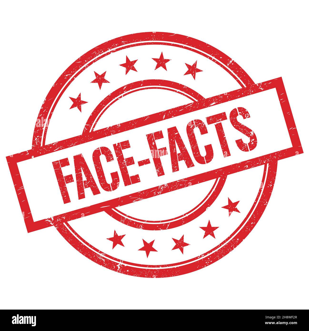 FACE-FACTS text written on red round vintage rubber stamp. Stock Photo