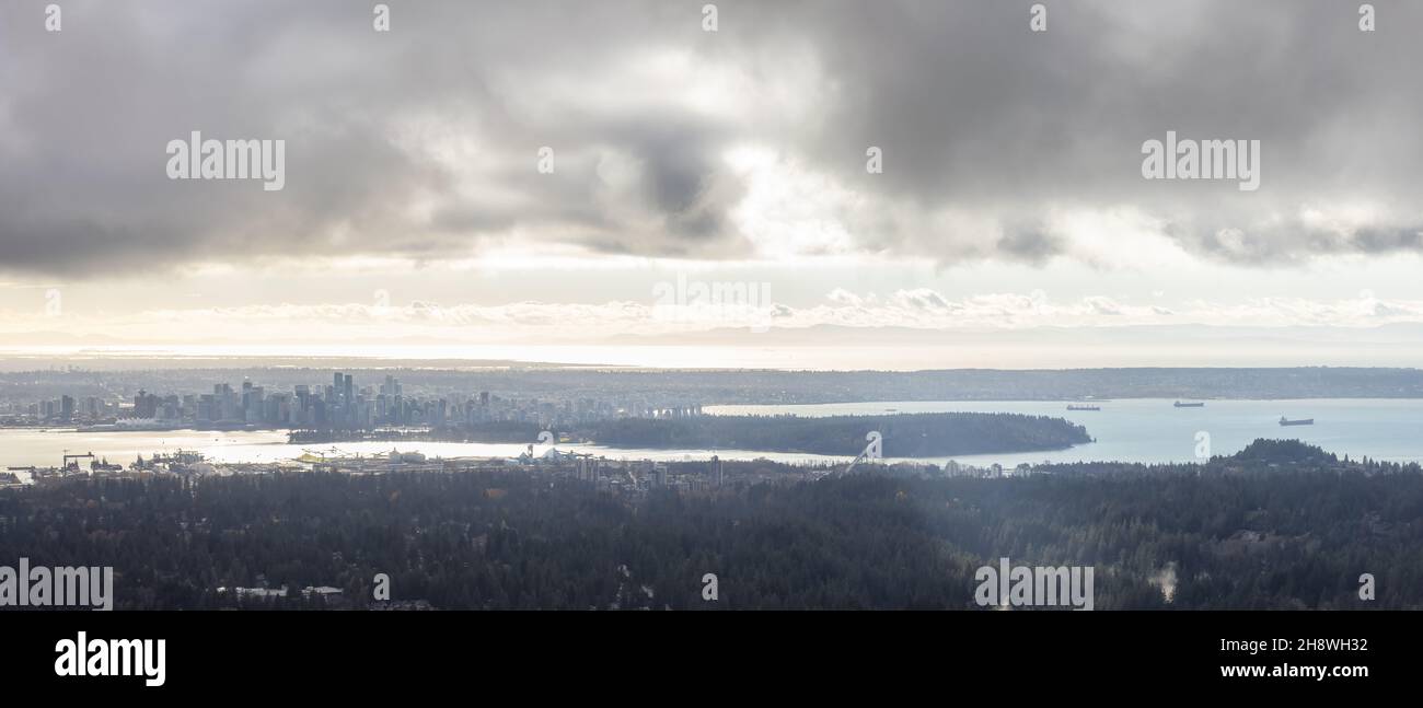 Aerial View of modern Downtown City during a sunny and cloudy day Stock ...