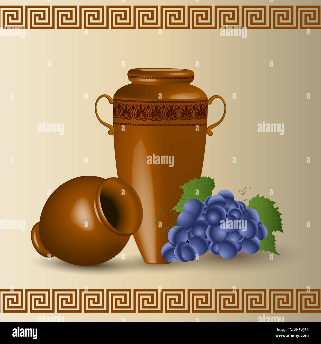 Greek wine vase. Viticulture. Winemaking. Antique amphora Vector illustration Stock Vector