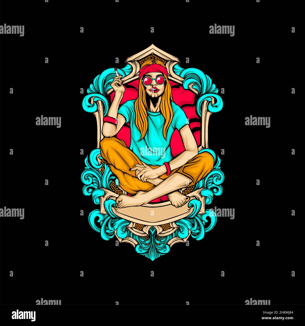 charming smoking hippie girl with awesome background Stock Vector