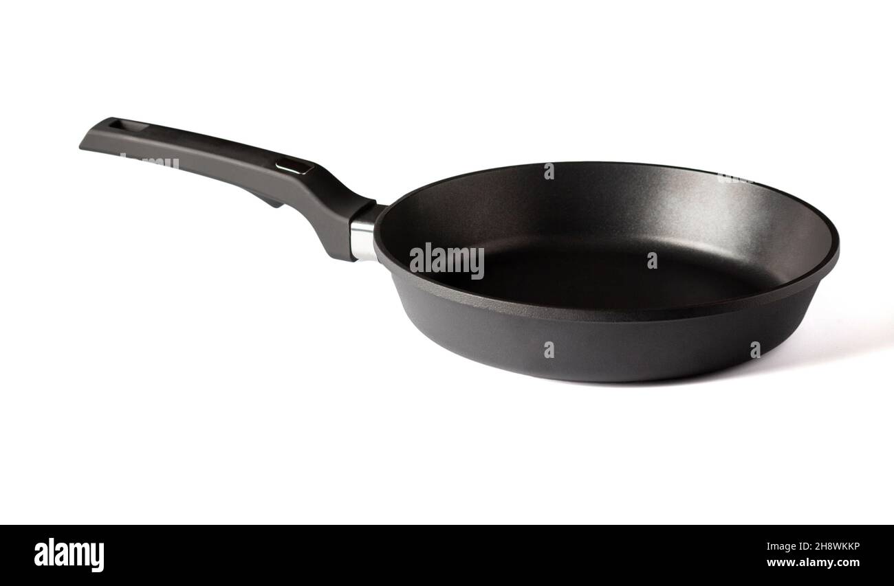 Frying pan with nonstick coating isolated on white background. New