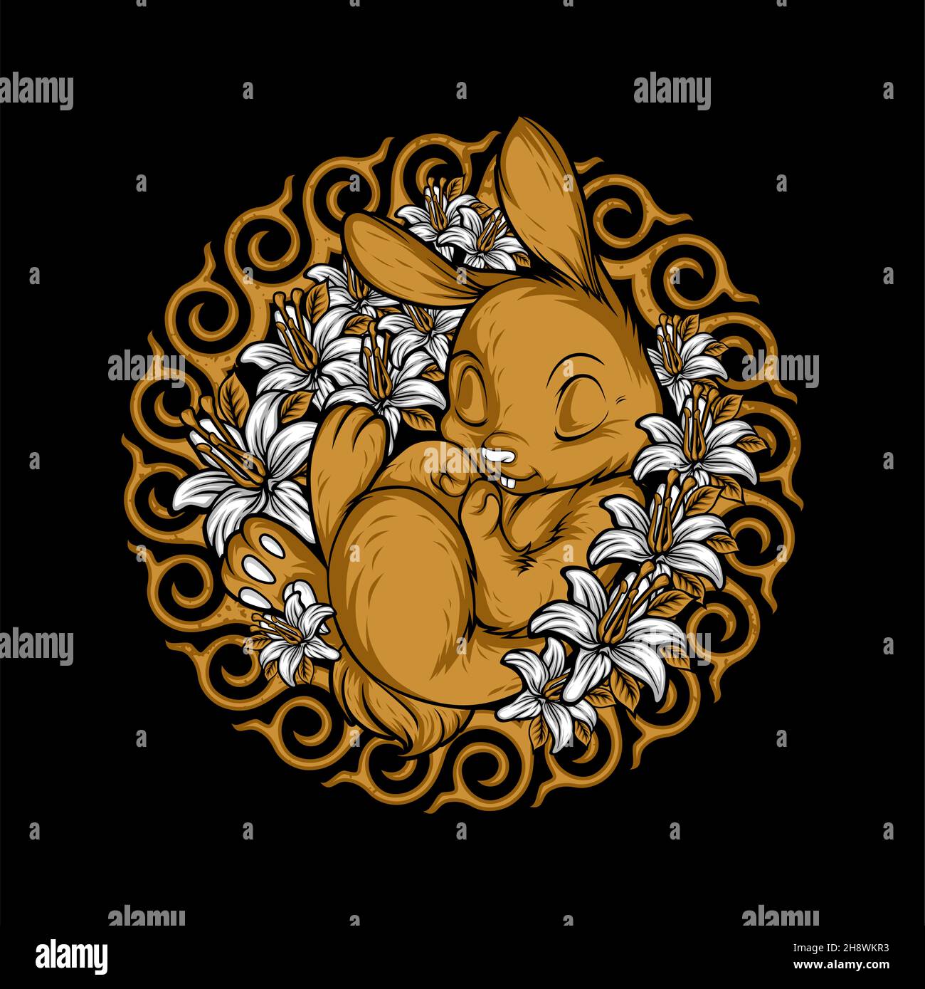 a cute sleeping rabbit with awesome background Stock Vector