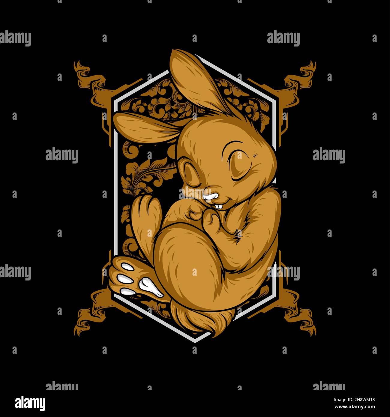a cute sleeping rabbit with awesome background Stock Vector