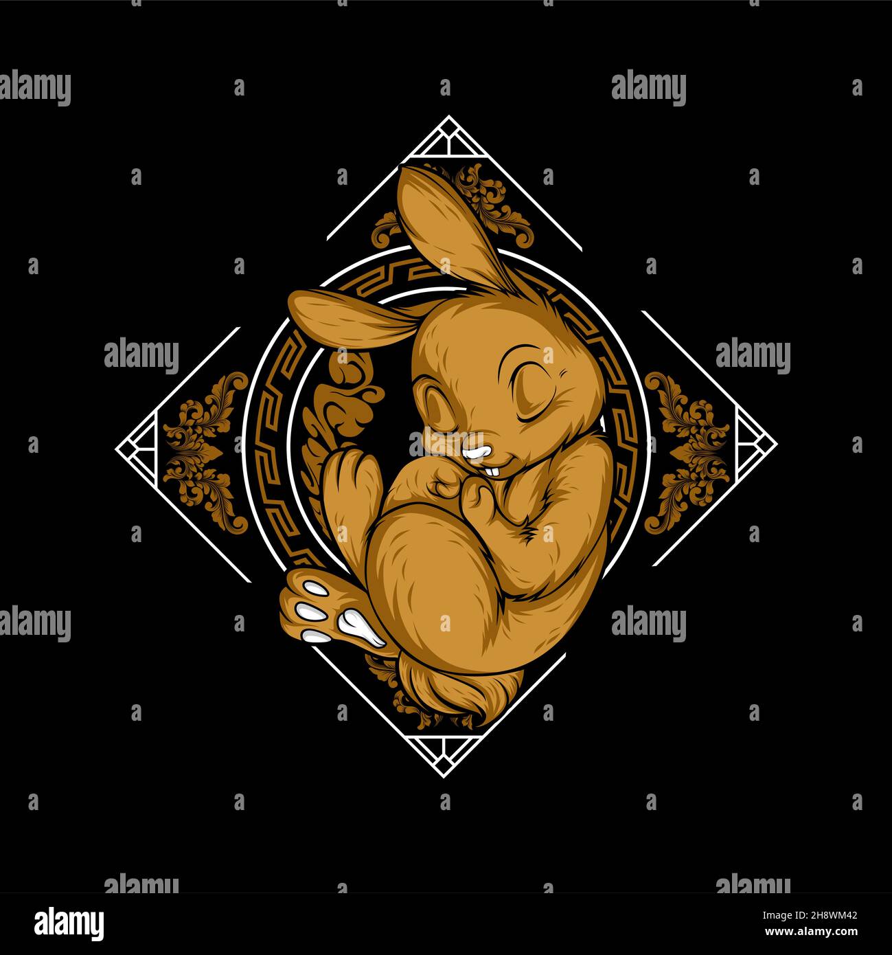 a cute sleeping rabbit with awesome background Stock Vector