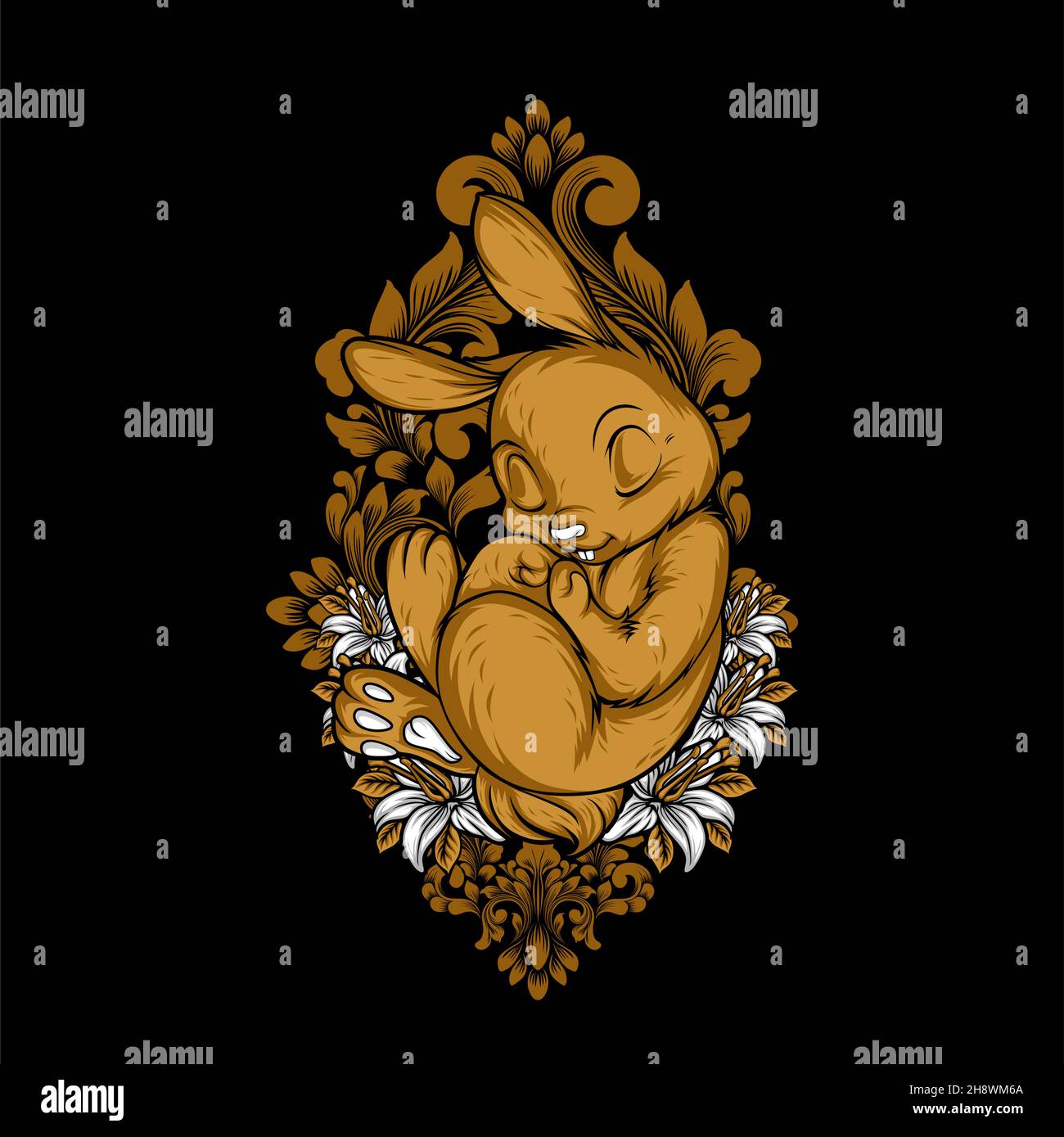 a cute sleeping rabbit with awesome background Stock Vector
