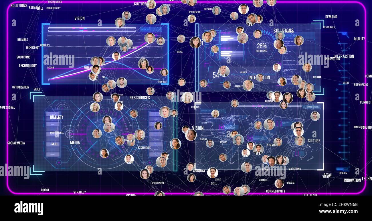 Composite image of multiracial people with connections against digital ...