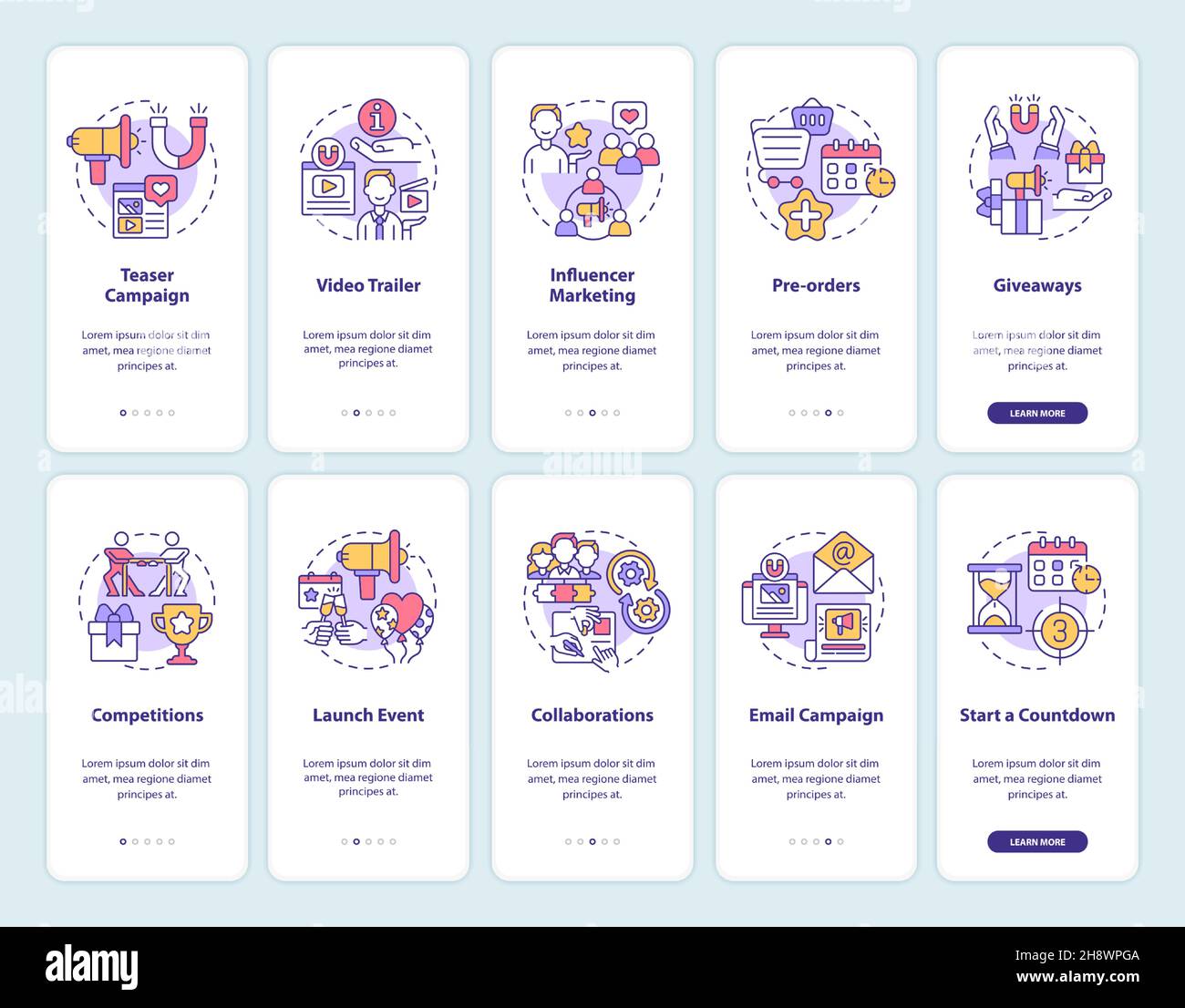 Small business launch tips onboarding mobile app page screen set Stock ...