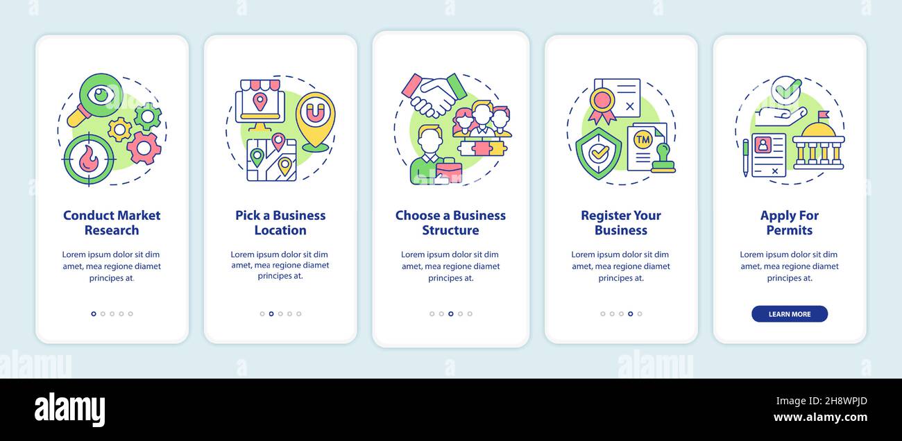 Small business starting tips onboarding mobile app page screen Stock ...