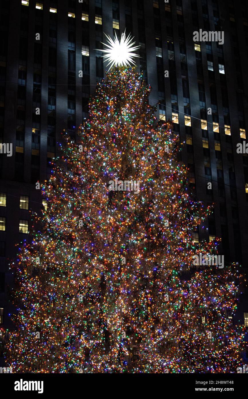The Rockefeller Christmas tree was lit on December 1, 2021 at Rockefeller Plaza in New York, NY