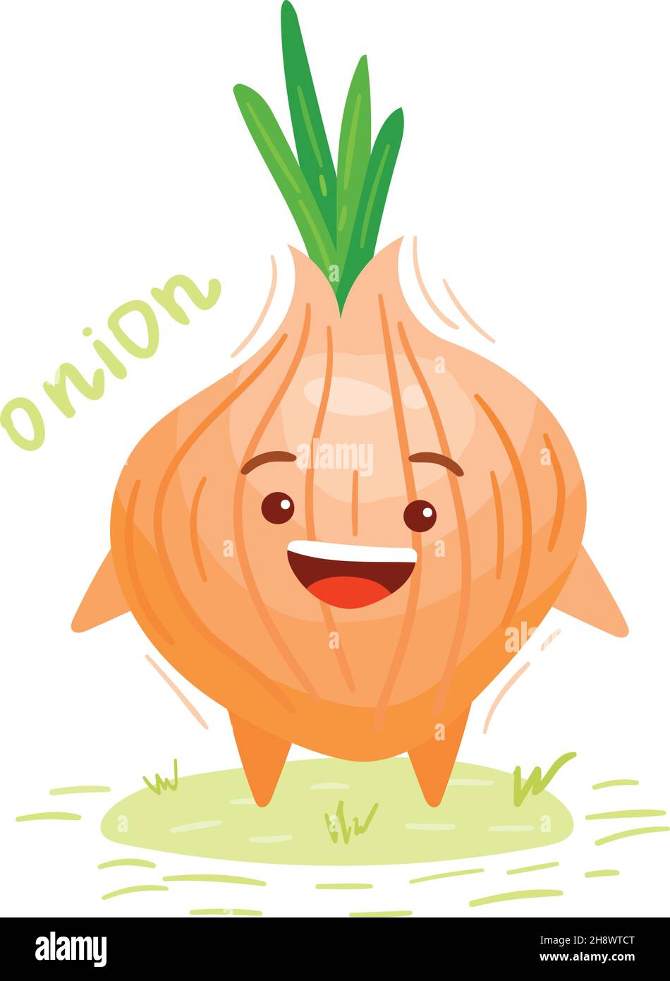 Fresh Vegetable Onion isolated icon. Onion for farm market, vegetarian salad recipe design. Vector flat illustration. Stock Vector