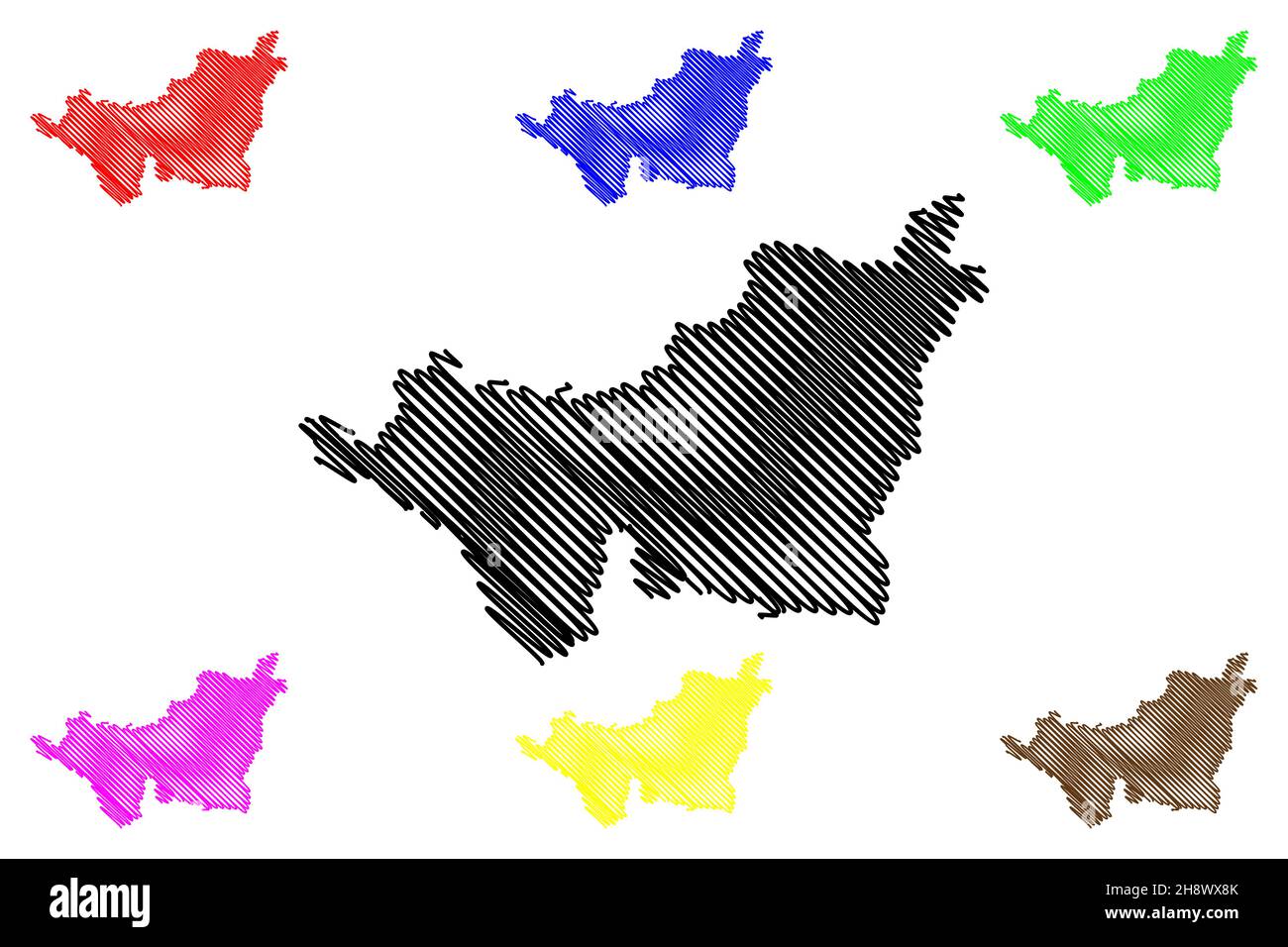 Hooghly district (West Bengal State, Republic of India) map vector illustration, scribble sketch
