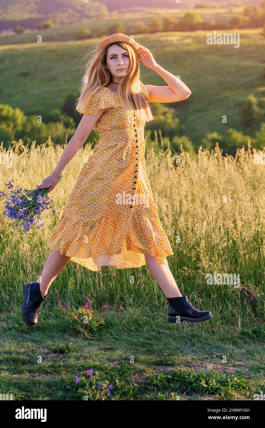 Summer Female Model Female model in yellow dress hi-res stock photography and images - Alamy