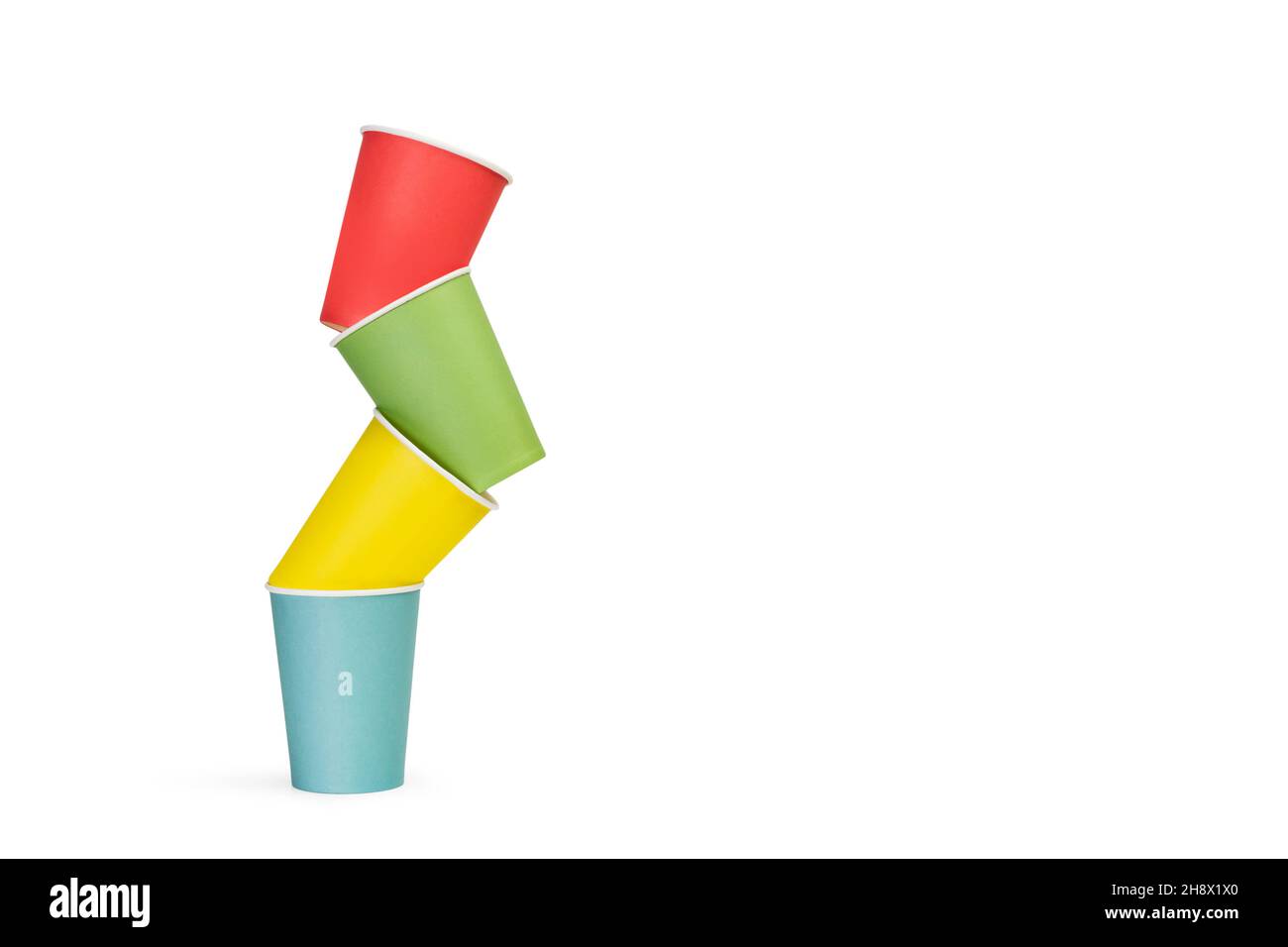 Colored paper cups in a heap on a white background Stock Photo - Alamy