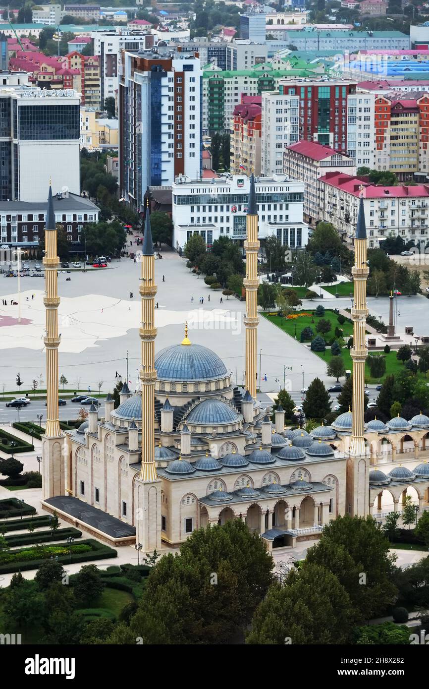 Grozny, Chechnya, Russia - September 13, 2021: View from above on the Ahmad Kadyrov Mosque Heart of Chechnya Stock Photo