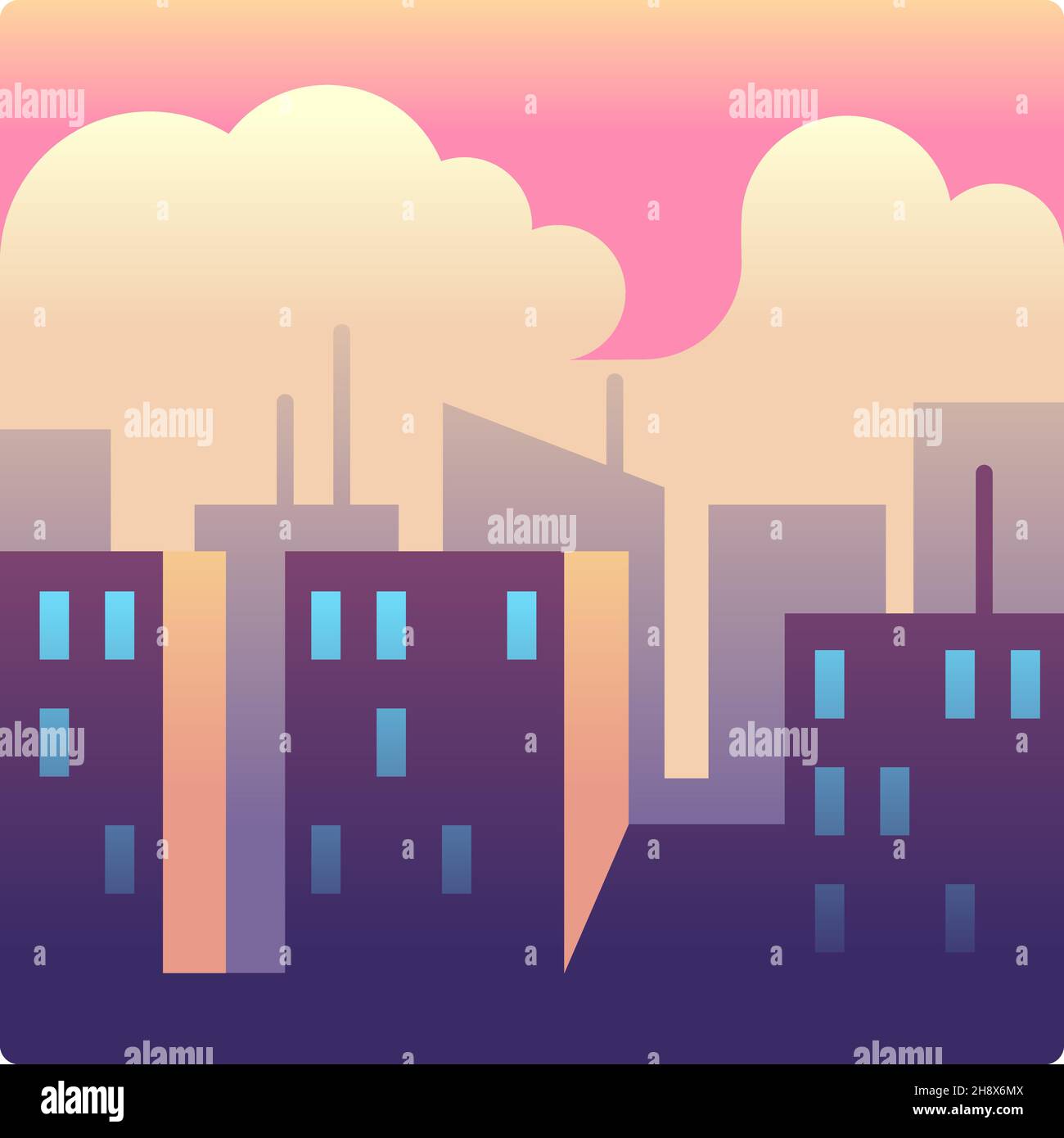 Cloudy sunrise landscape. City street view at evening Stock Vector