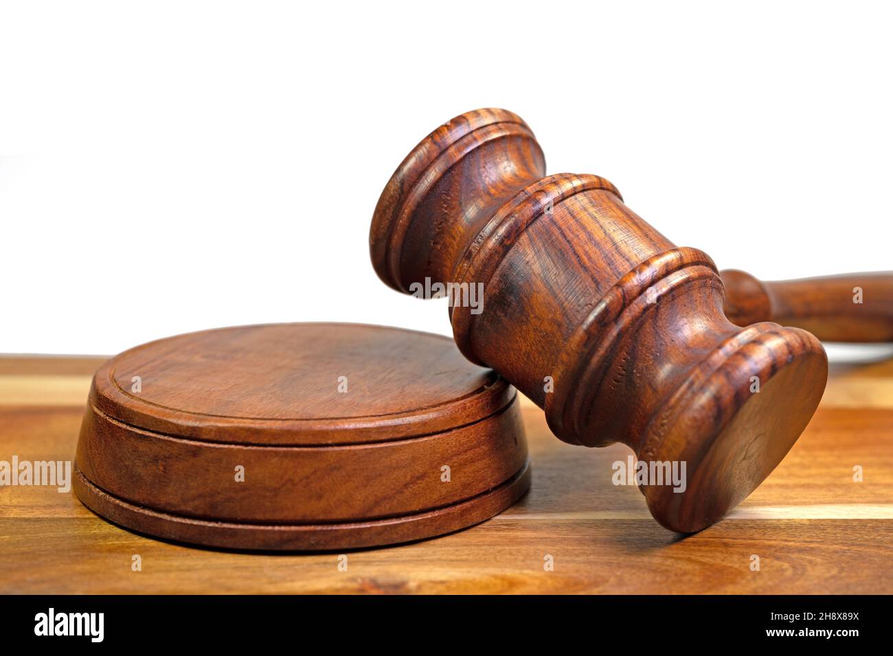 Judge's gavel against white background, close-up Stock Photo
