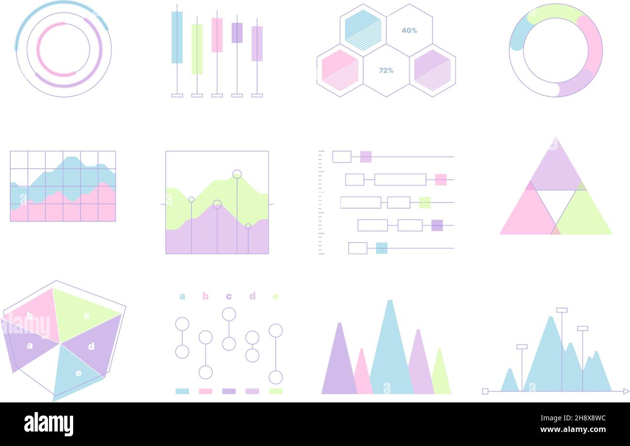 Infographic bundles. Ui elements graphics diagrams flowcharts dividers circle schemes business charts demographic reports garish infographics Stock Vector