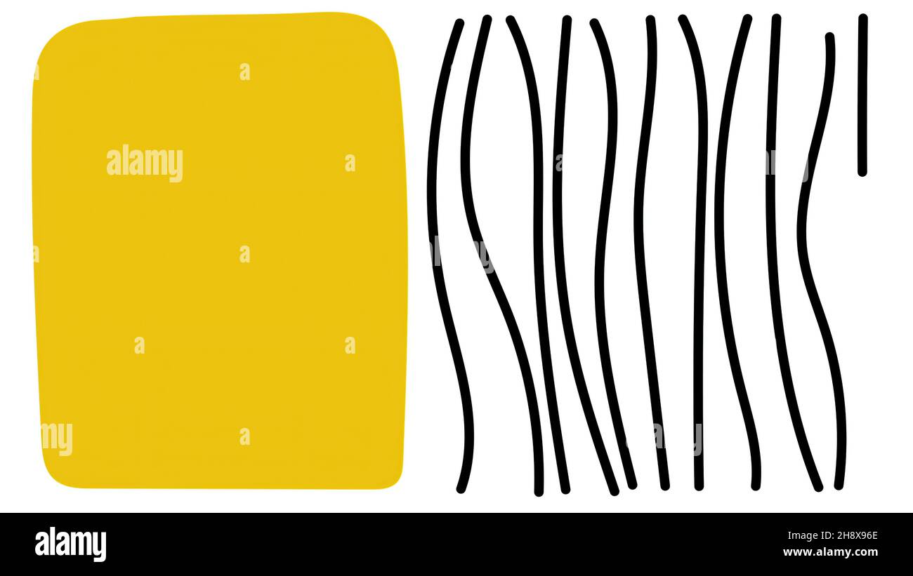 3d illustration - yellow rectangle and curved line in minimal art style ...