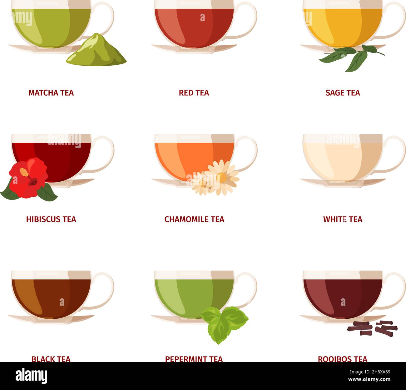 Type of tea. Beverage drinking natural products with green leaves lemon