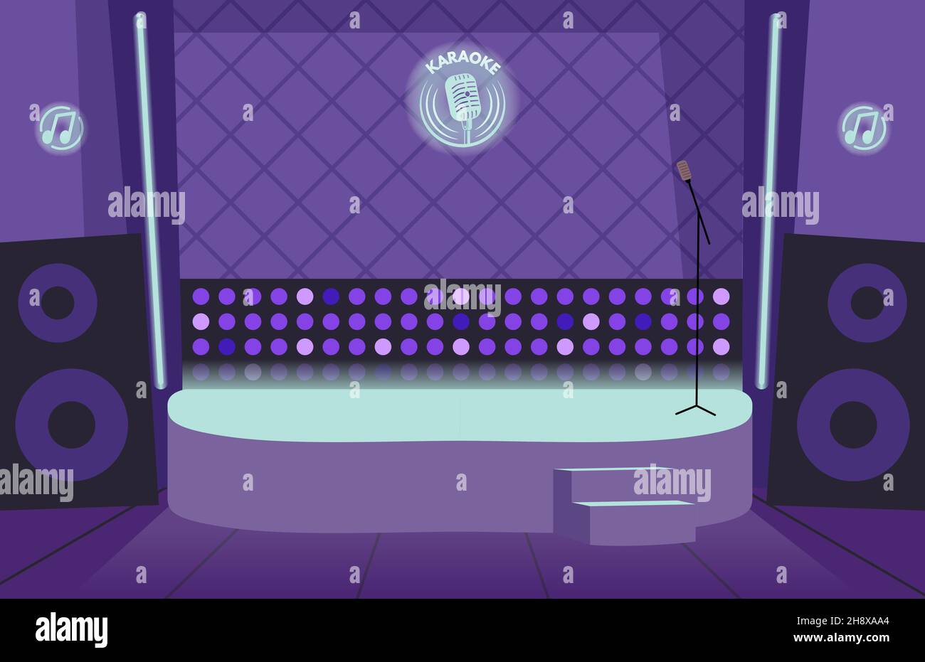 Karaoke bar interior. Empty stage, lights and microphone. or dance, comedy stand up