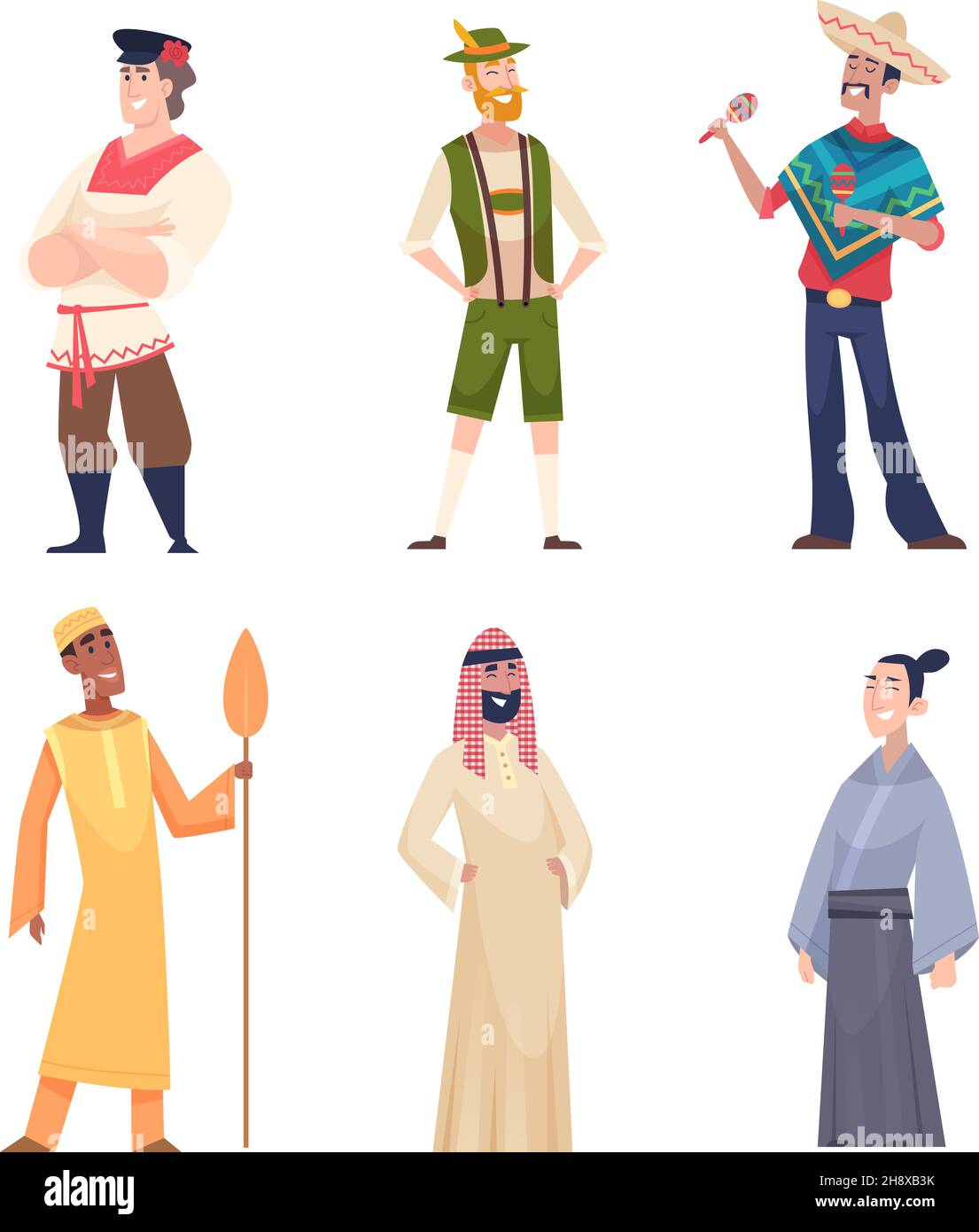 Different nationalities. Ethnic group of people standing characters country nations exact vector people set collection Stock Vector
