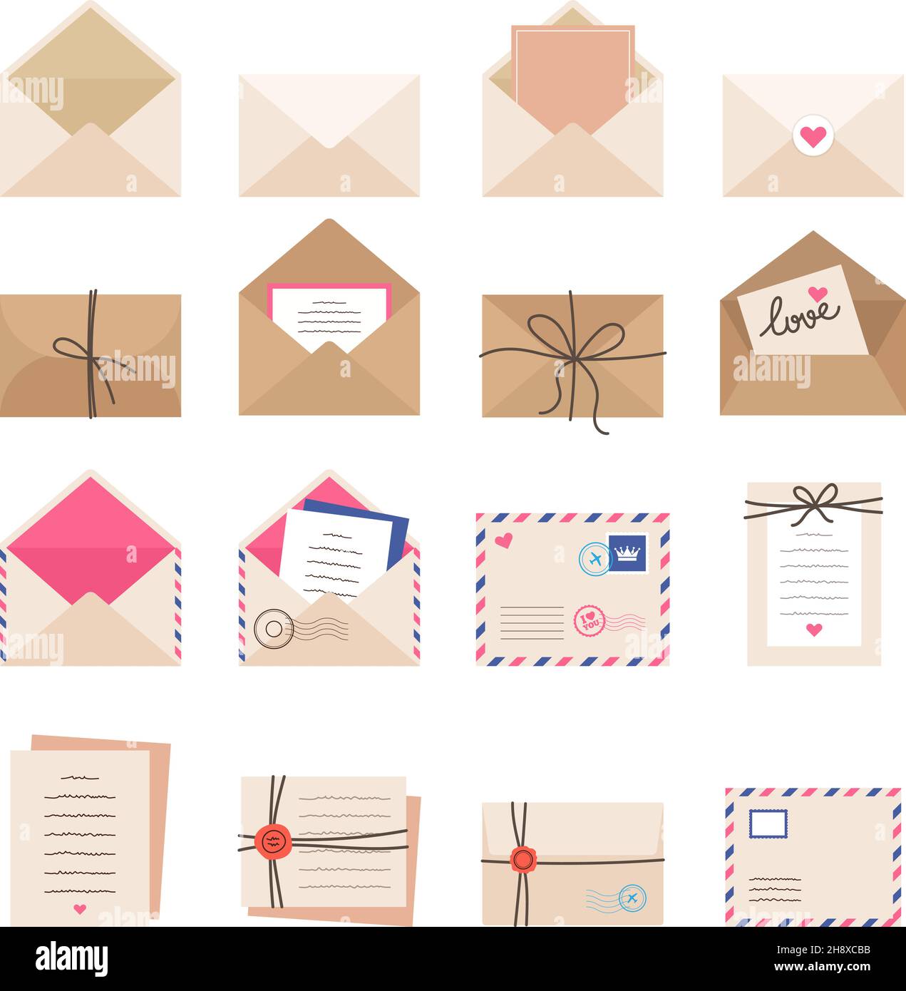 Envelope collections. Mail letters greeting cards romantic envelopes