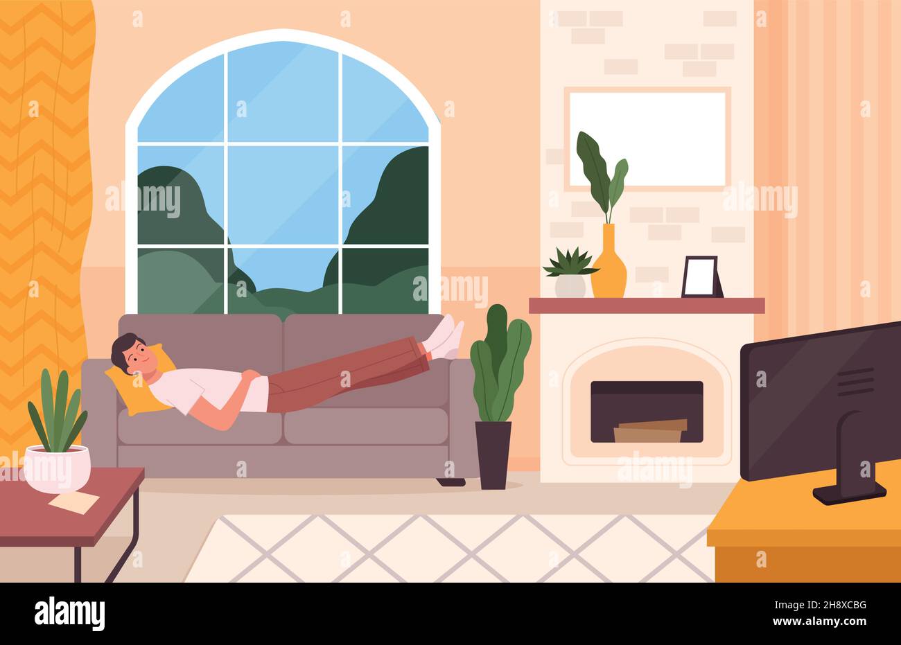 Man on couch. Sofa in living room place for relax in modern interior person alone home sleeping on soft coach nowaday vector background illustration Stock Vector Image & Art - Alamy Man on couch. Sofa in living room place for relax in modern interior person alone home sleeping on soft coach nowaday vector background illustration Stock Vector Image & Art - Alamy