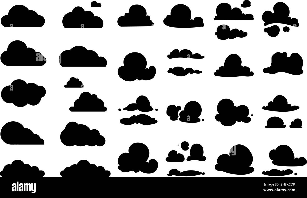 Black clouds. Cloud icons collection, isolated flat sky elements