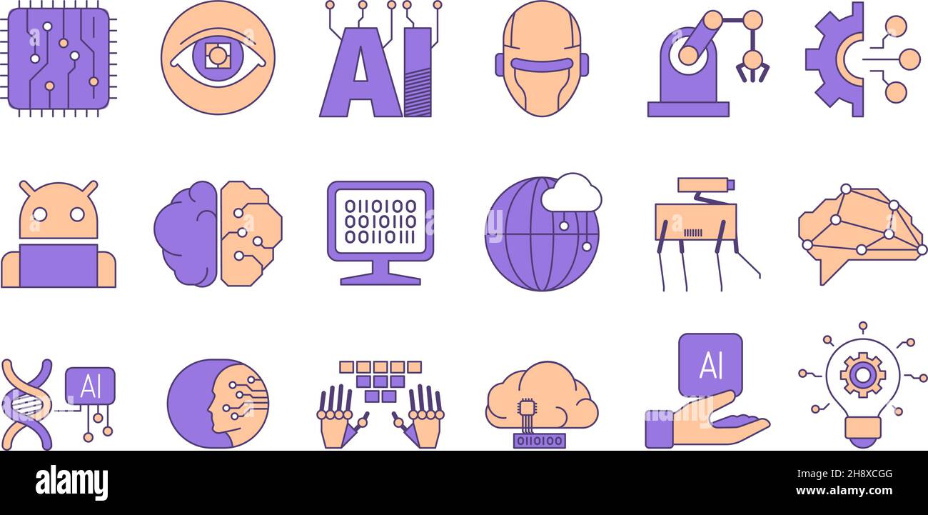 Artificial intelligence. Human innovation future smart technology connection android and human garish marketing vector concept pictures Stock Vector
