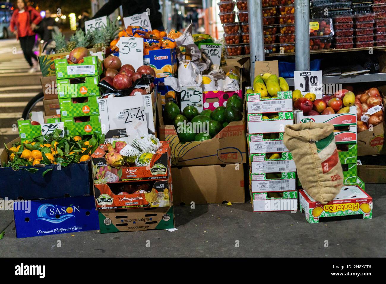 Produce at a fruit and vegetable stand in Chelsea in New York on