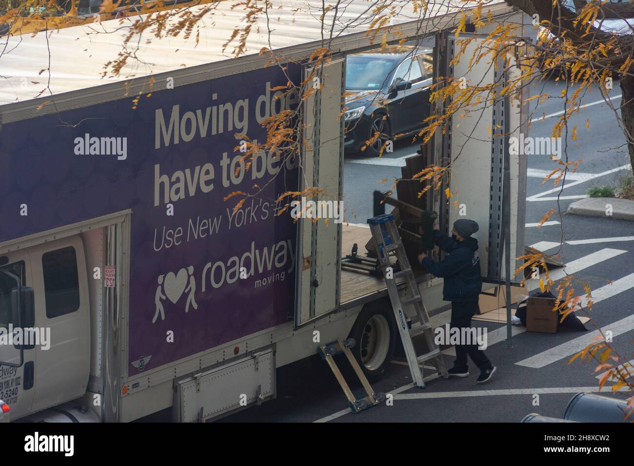 A moving van in the Chelsea neighborhood in New York on Wednesday, December 1, 2021. (© Richard B. Levine) Stock Photo