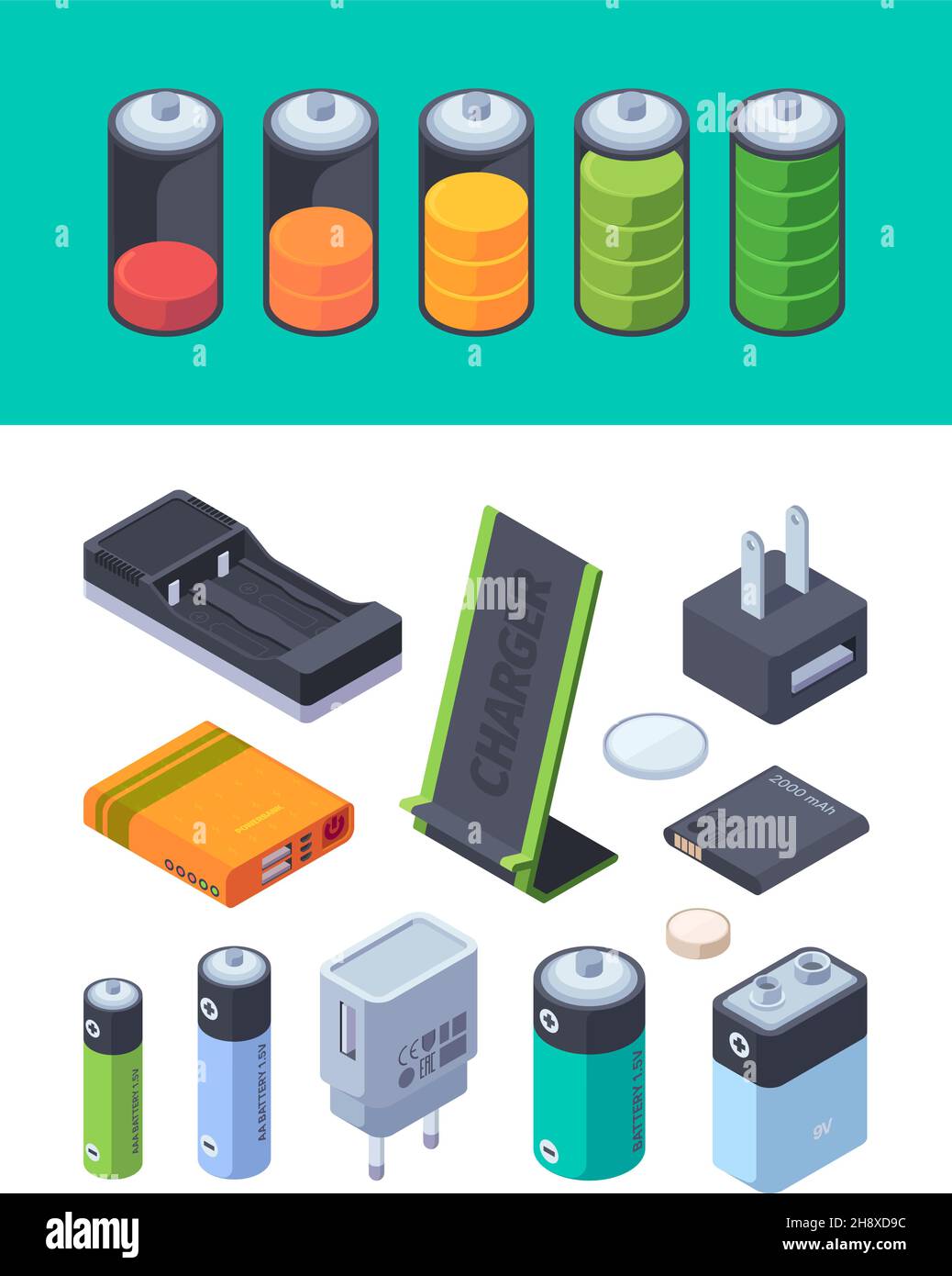 Charging stages. Battery levels for different gadgets power bank