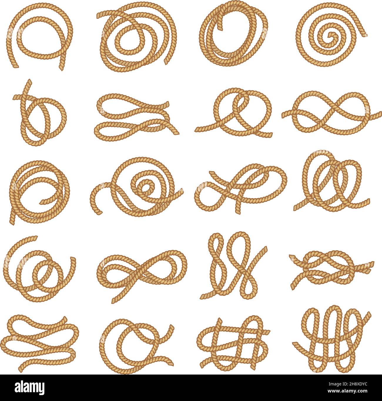 Knot Rope Parts Rope. Textile knots twisted cable parts abstract nautical ropes ...