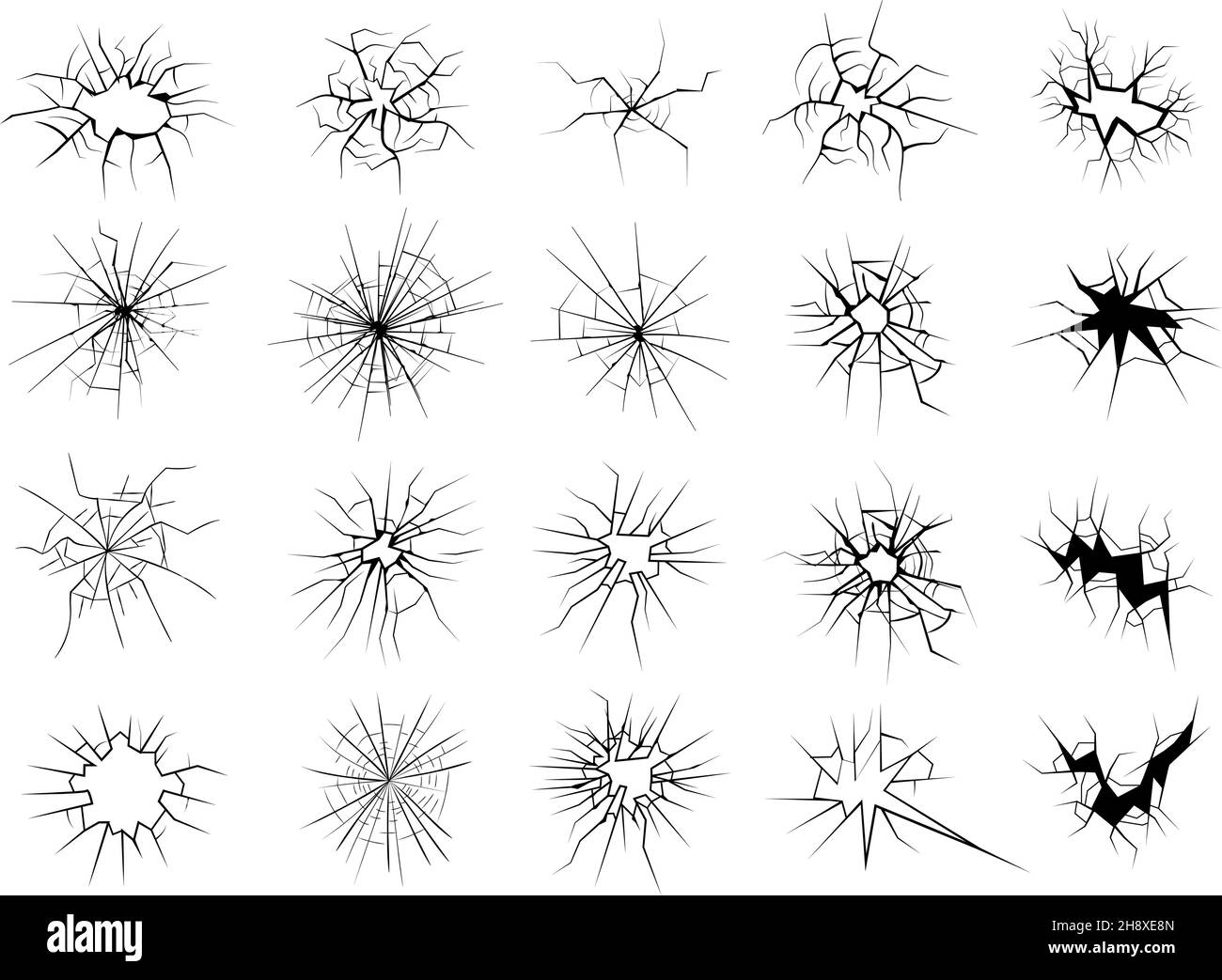 Cracked surfaces. Glass dangerous smashing edges damaged templates recent vector illustrations set isolated Stock Vector