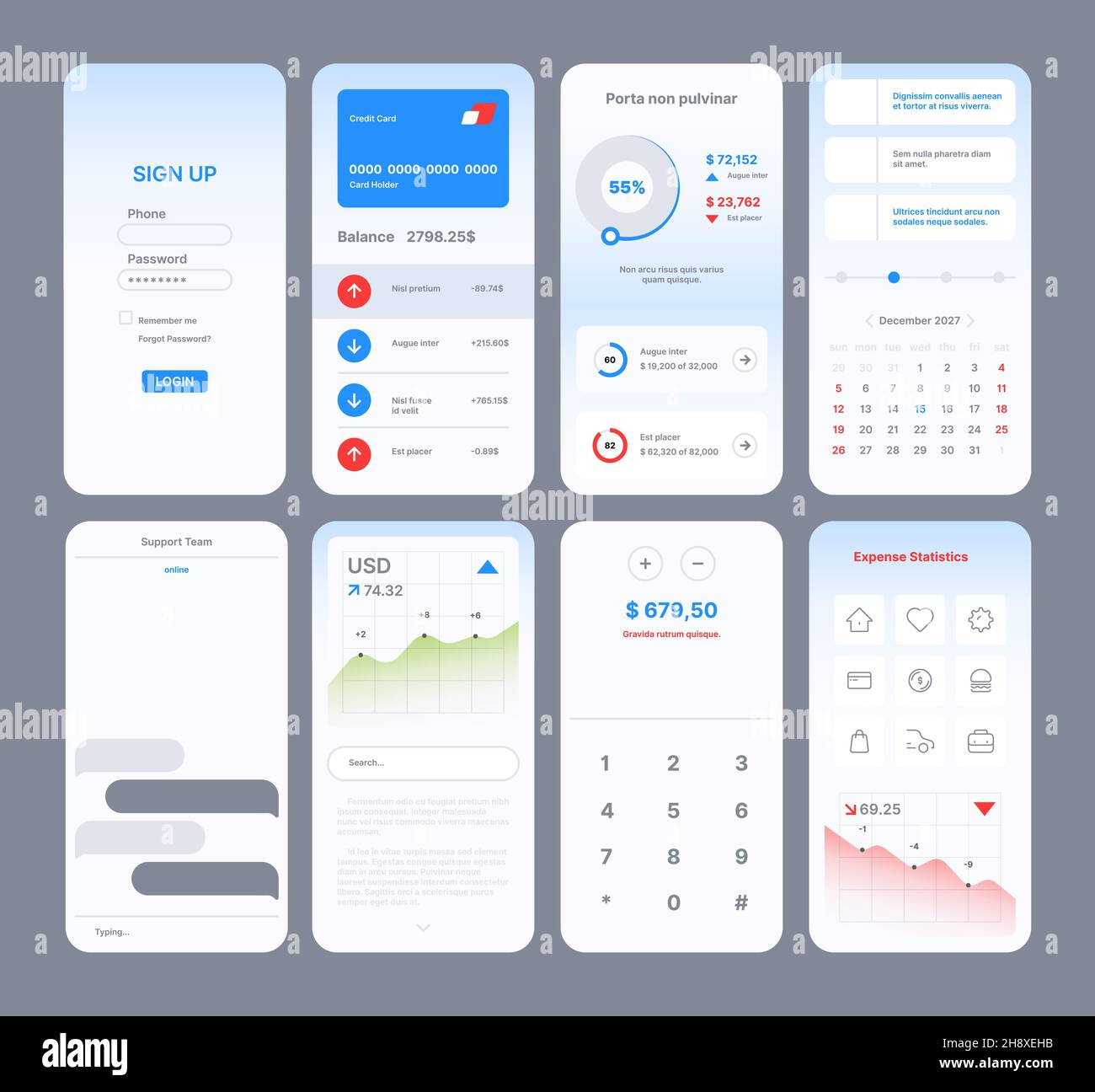  page templates. App design for user easy experience online digital
