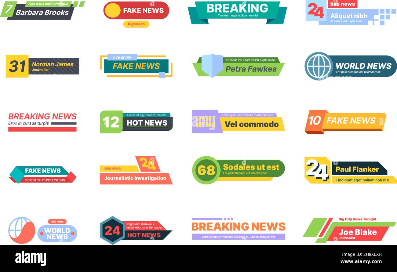 Breaking news. Banners for sport news titles and names of presenter tv screen geometrical bars template for video broadcasting garish vector Stock Vector
