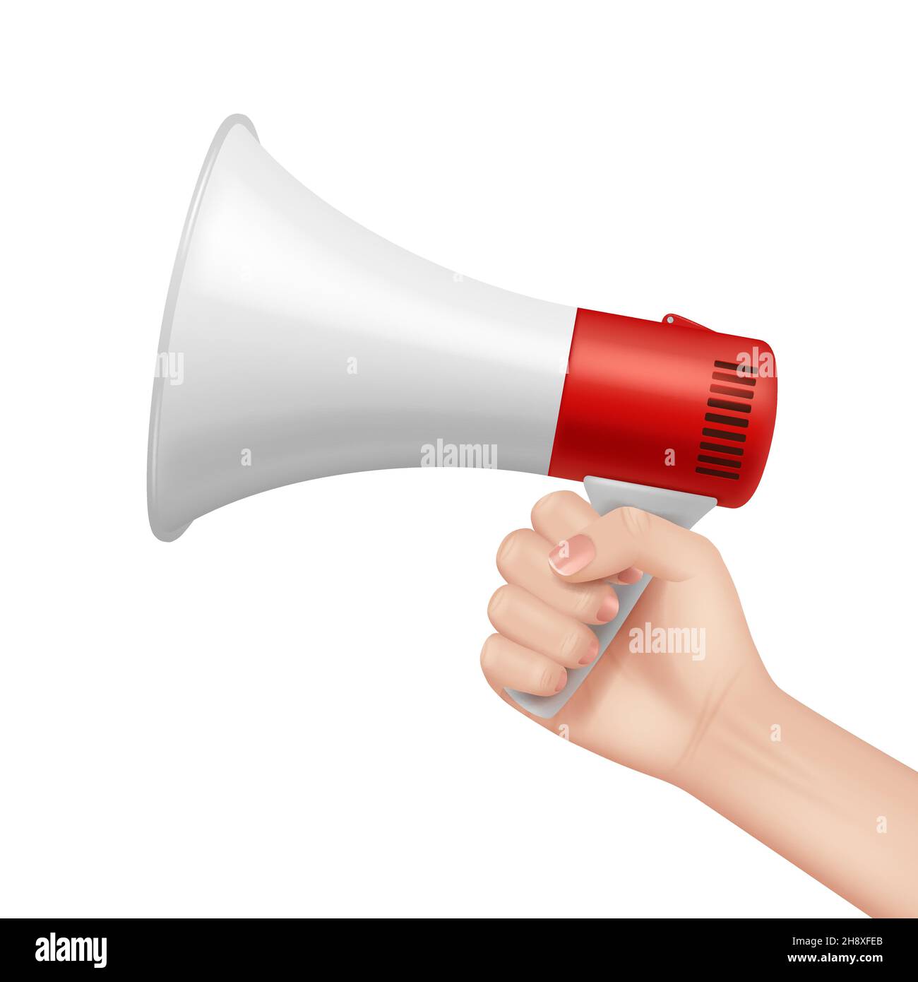Megaphone in hand. Lifeguard talking in loud speaker businessman holding megaphone and speaking ...