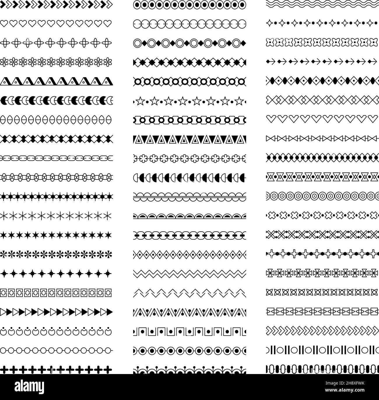 Borders and dividers. Seamless graphical elements abstract geometrical shapes template for design projects recent vector collection set Stock Vector