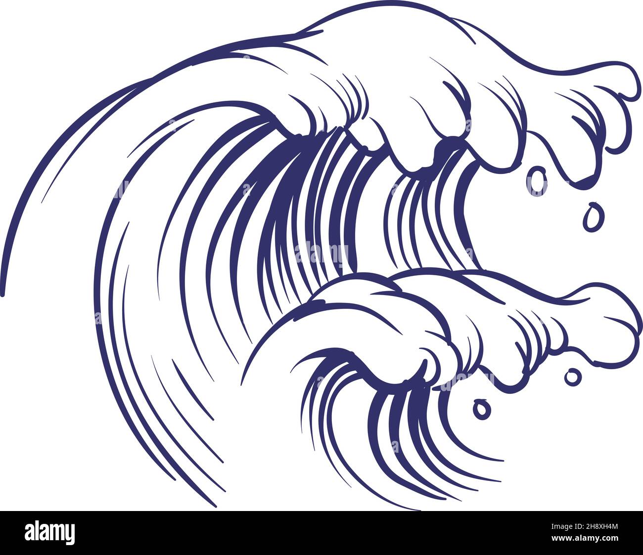 Ocean wave in hand drawn style. Blue pen ink sketch Stock Vector Image ...