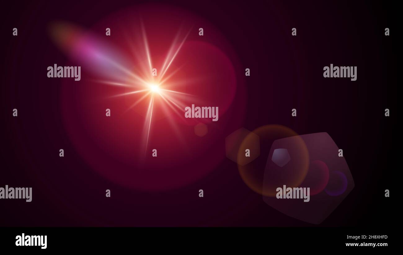 Transparent sunlight special lens flare light effect. Sun flash camera effect. Bright glare