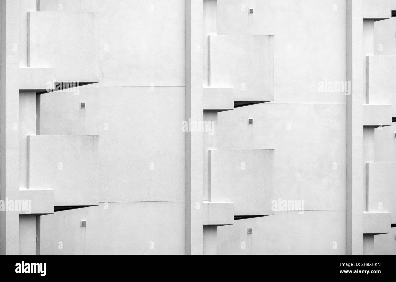 Modern architecture detail, blocks of flats, black and white monochrome. Stock Photo