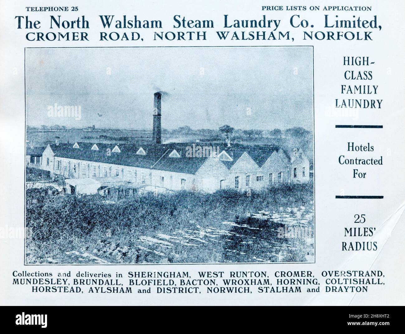 1930s advertisement for the North Walsham Steam Laundry Co. Limited. Stock Photo