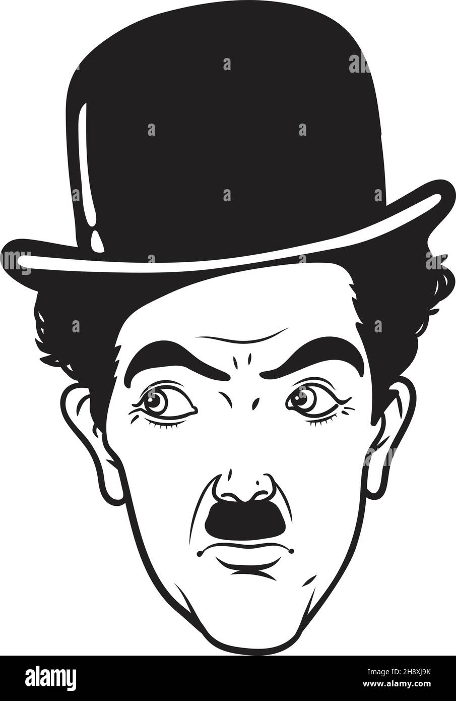 Charlie Chaplin portrait in line art vector. He was an English comic actor, film maker and composer who rose the fame in the era of silent Stock Vector